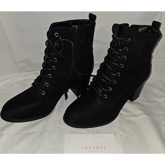 Journee Collection Womens Baylor  Lace Up Stacked Heel Booties - Picture 4 of 6